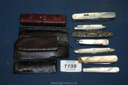 A leather bound cased mother of pearl Penknife for J.