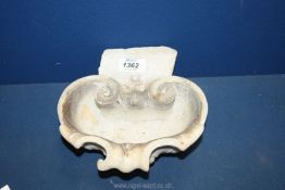 A shell shaped stone Basin possibly part of a fountain, 7 1/2" x 8".