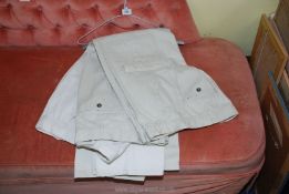 Three pairs of cream/linen/cotton men's trousers, 38" long, Hawkshead etc.