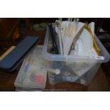 A quantity of art equipment, brushes,