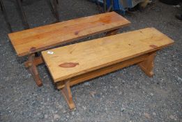 Two pine benches, 44'' long x 11'' deep.