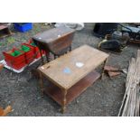 A drop-leaf table on turned legs, 23'' x 14'' x 28'' high and a coffee table with lower shelf,