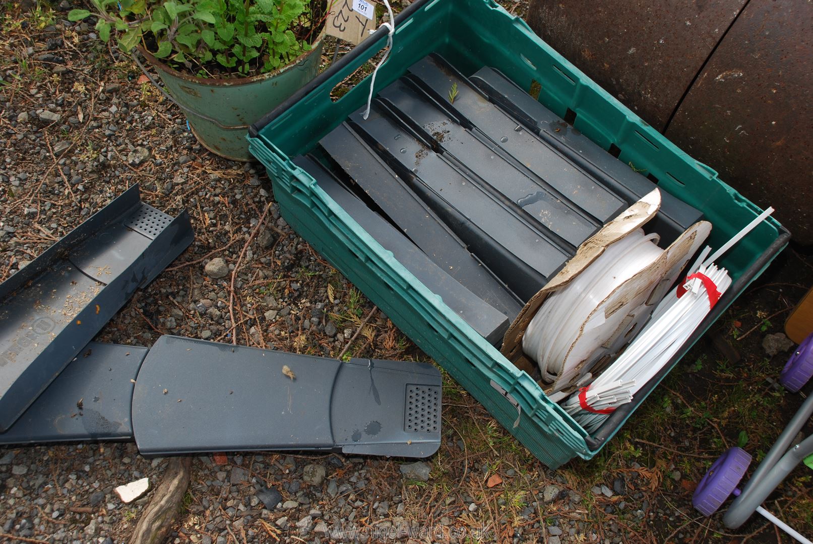 A box of easy verge plastic edging, etc.