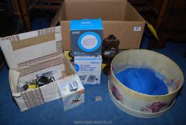 A quantity of miscellanea to include blood pressure monitor, clippers, hat and box etc.