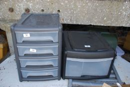 Plastic filing drawers and storage box.