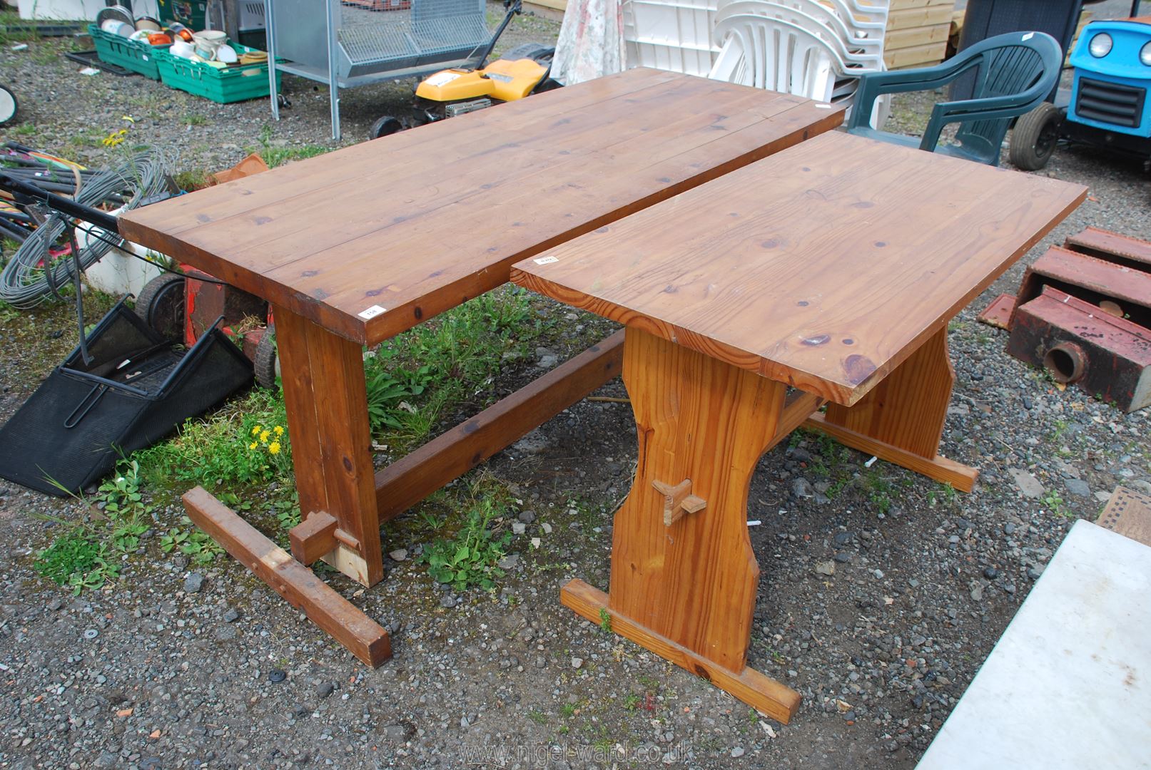 Two modern pine tables,