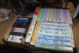 Two boxes of audio books and tapes; Agatha Christie etc.