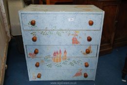 A painted chest of 5 drawers.