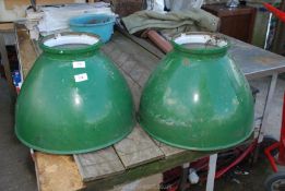 Two large industrial lamp shades, 18" x 12" high.