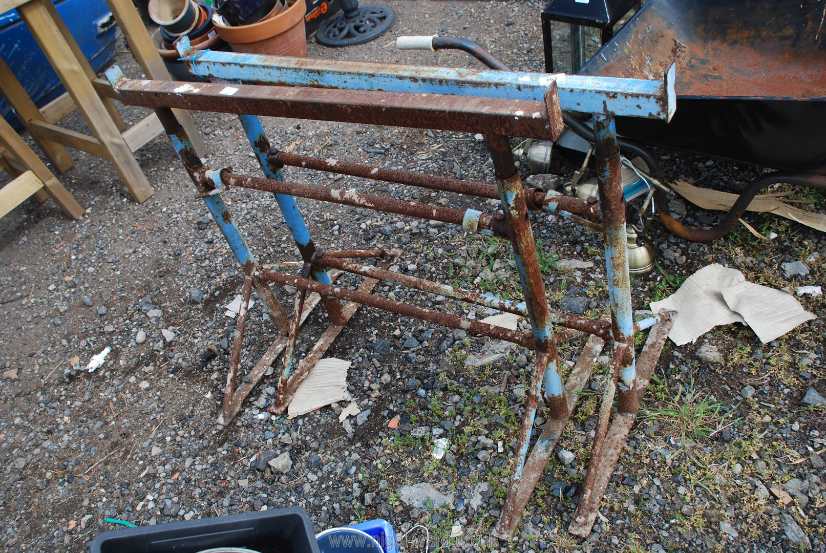 A pair of metal trestles.