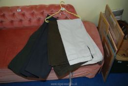 Four pairs of men's trousers, long length, Rohan, Orvis, 40" waist.