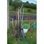 A large quantity of tools including axes, loppers, etc.