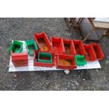 A quantity of various Lin bins with packing plate (13 in total),