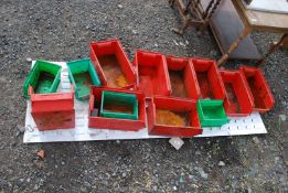 A quantity of various Lin bins with packing plate (13 in total),