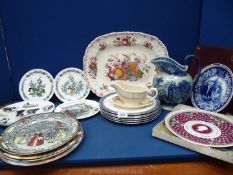 A quantity of miscellaneous plates to include; Masons 'Fruit Basket' meat plate,