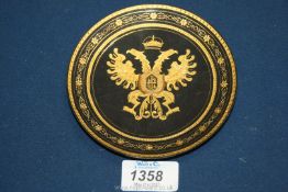 A small Toledo work dish bearing the Hapsburg royal crest, 20th c., 4 3/4" diameter.
