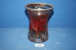 A Sam Herman glass vase, signed and dated 1982, 6 1/2'' tall, top diameter 5''.