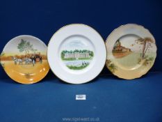 Three display plates including Royal Doulton horse and carriage, Wedgwood Woburn Abbey, etc.