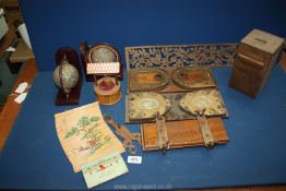 A small quantity of treen including a money box (a/f), wishing well pin cushion,