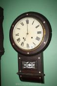 A Rosewood and other woods Wall Clock having light strung details and mother of pearl inlays,