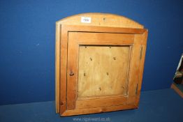 A pine key box with glass front, with key, 17" x 15".