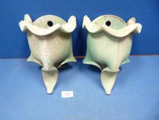 A pair of green Studio Pottery wall planters approx. 10 1/2" tall x 8" wide.