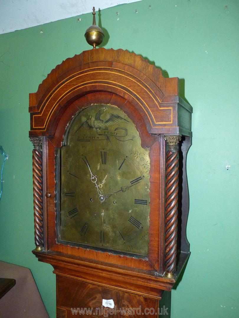 A Mahogany cased eight day Longcase Clock having an arched brass face with inset second hand and - Image 2 of 4