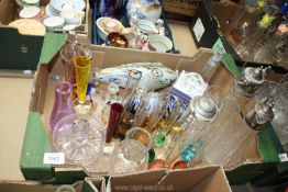 A large quantity of glass including End of Day fish, Caithness vase,claret jugs, biscuit barrel etc.