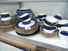 A large quantity of Coalport "Athlone Blue" dinner/tea service including nine cups and eight