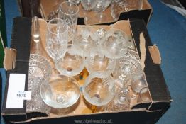 A quantity of glass including five Hock glasses, champagne flutes, sweet dishes, condiments etc.