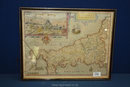 A framed Map of Cornwall, 17 1/2'' x 13 1/2'' overall including frame.