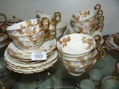 A quantity of Brownfields tea ware with pink floral and brown foliage detail,