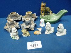 A small quantity of Wade including pipe rest, candle holders and Whimsy poodles,