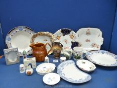 A quantity of china to include plates, Wedgwood kidney shape plate, Sadler jug, Crested ware,