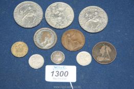 A quantity of English coins to include; three Jubilee crowns, three pence, Victorian penny,