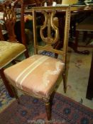 A pretty gilded framed lyre-back Side Chair having turned and fluted legs,