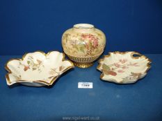 Three pieces of antique Royal Worcester blush ivory - all a/f.