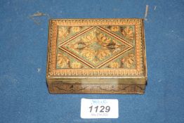 An Italian Olive wood box decorated with micro mosaic decoration, dated Xmas 1918 to base,