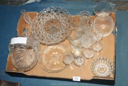 A quantity of glass including basket, vases, cake plate etc.