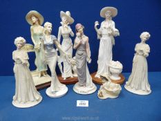 A quantity of figures of ladies include V. Tessaro, Royal Doulton 'Virgina' etc.
