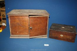 A wooden box with hinged lid and beaded edging, some damage, 15 3/4" x 10" x 10",