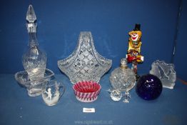 A quantity of glass to include; Waterford 'Marquis by' dish, Murano clown,
