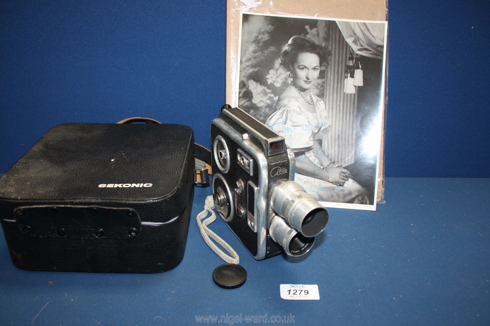 A cased Admira Motion Picture camera with a signed photograph of Eileen Joyce dated 1951.