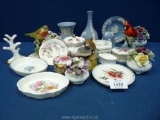 A small quantity of china including pale blue Wedgwood Jasperware, Royal Adderley birds and posy,