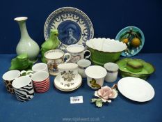 A quantity of china including green Limoges, frog, bird, dish and trinket pot,