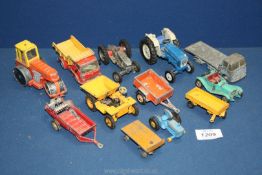 A small quantity of metal toy trucks and tractors, Corgi, Dinky, etc., (play worn).