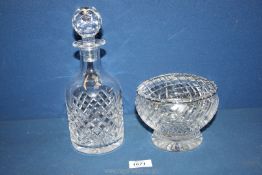 A Stuart Crystal decanter and a Brierley rose bowl, both boxed.