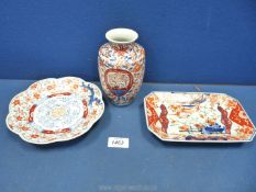 Three pieces of Imari china to include a vase 6" tall,