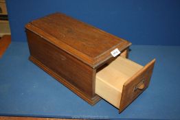 A vintage oak filing box, 17'' long x 9'' wide x 7'' deep.