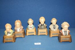 Six vintage Composers Range busts all playing music composed by them including Haydn, Beethoven,